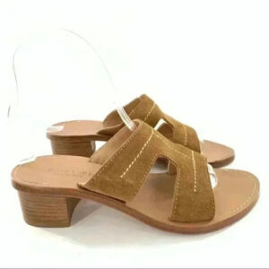 Ann Mashburn sandals size 35 tan Italian suede slip on mules coastalgranny